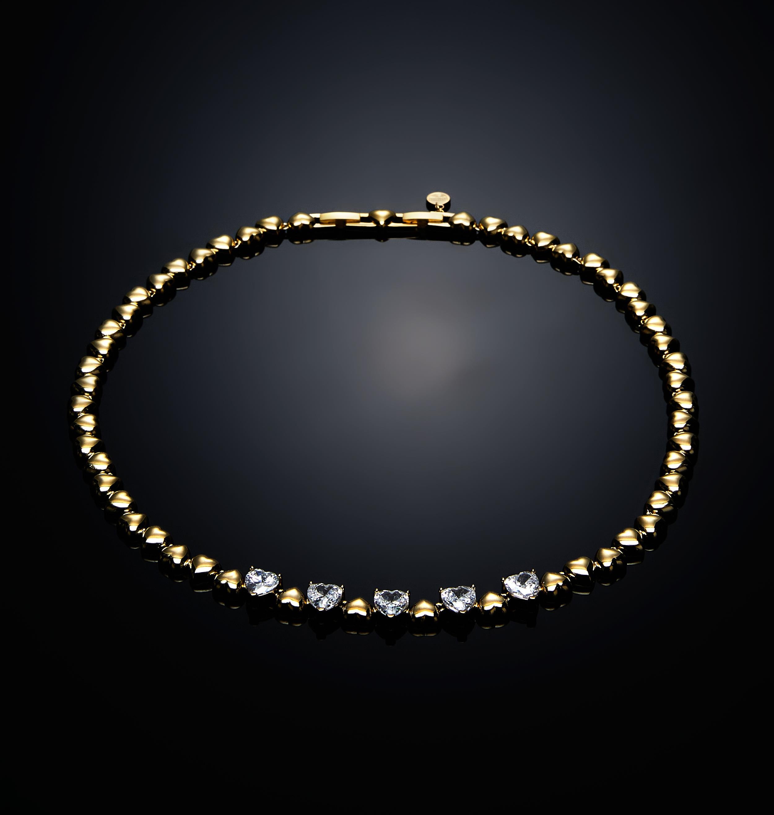 Collana Donna Chiara Ferragni Cuoricino Acciaio Dorato Zirconi Cuori Bianchi J19AVT01